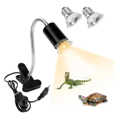 Imagen de MINISOISO Lámpara para Tortuga, Temperatura Ajustable de Reptiles y Anfibios, Lampara Calor Tortugas 360 Rotación, con 2 Bombillas (Lámpara 50W UVA/UVB) Termómetro, Negro