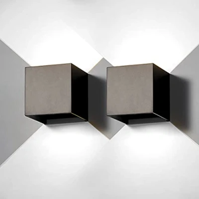 Imagen de FUPE 2 Piezas Aplique de Pared exterior LED Lámparas Interior moderno Negro 6W 6500K blanco fría IP65 impermeable cuadrada aluminio Ángulo luz ajustable diseño y fácil instalar