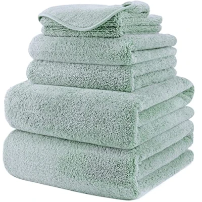 Imagen de Polyte Juego de Toallas baño Microfibra Felpa y antipelusa Secado rápido Pack 6 (Verde Claro)