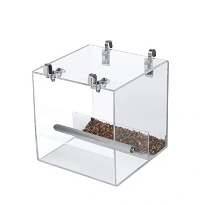 Imagen de Alimentador automático de Aves sin medición Bird Cage Pet Feeder Seed Food Contenedor para Periquito, Canario, cacatúa, Loro, finco, acrílico (16x16x16cm)