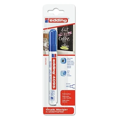 Imagen de edding 4095 marcador de tiza azul 1 rotulador punta redonda 2 3 mm para cristal borrables pizarras, vidrio y espejos líquida cobertura opaca