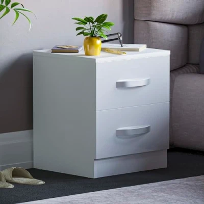 Imagen de Vida Designs Mesitas de noche alto brillo (blanco, 2 cajones)