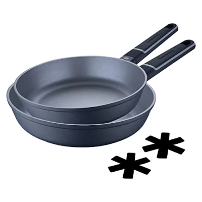 Imagen de MasterPro Indigo Sartenes Antiadherentes de 20 y 26 cm Diámetro 5,5 6 Altura Fabricadas Aluminio Fundido Revestimiento Xylan Plus Mango Soft Touch Todo Tipo Cocinas