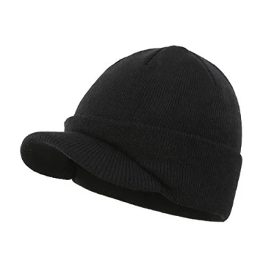 Imagen de Magracy gorro unisex con visera cálida para hombre, de doble punto pico invierno, Negro, Taille unique