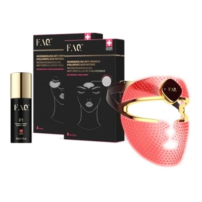 Imagen de FAQ 202 Mascara LED facial profesional NIR + 7 luces de fototerapia Parches ácido hialurónico antiarrugas microneedling contorno y frente Máscarilla color para skincare