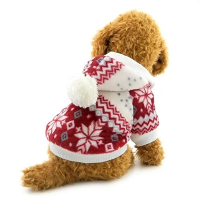 Imagen de SELMAI Abrigo de forro polar para perro pequeño, con capucha, diseño copo nieve, niña, cachorro, Navidad, ropa color rojo