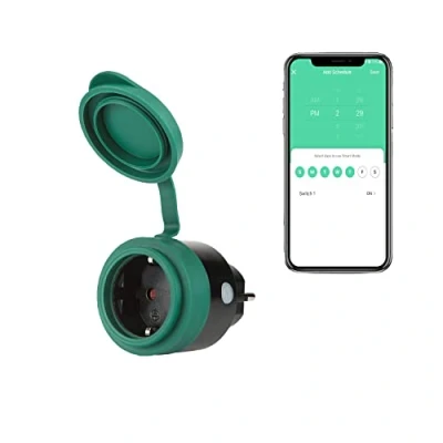 Imagen de SEC 24 enchufe WiFi para exteriores, inteligente WiFi, resistente al agua, con temporizador, compatible Alexa, Google Home, mando a distancia y control de