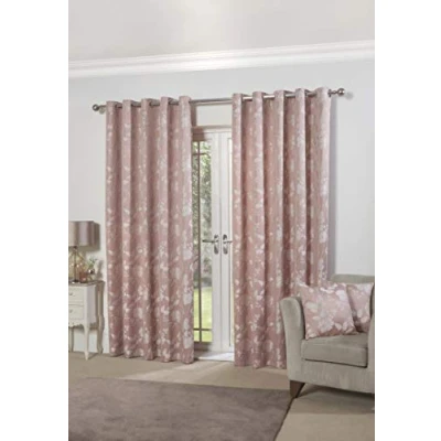 Imagen de Emma Barclay Butterfly Meadow Cortinas Jacquard Forradas con Ojales en Rosa Rubor, 116 x 183 cm (Ancho Largo)
