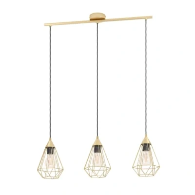 Imagen de Eglo lámparade de suspensión Tarbes, 3 luces, iluminación metal en latón cepillado, luz salón colgante, casquillo E27, L 79 cm