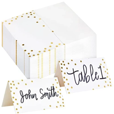 Imagen de Paquete de 100 tarjetas lugar boda para mesa, nombre mesa en blanco, lunares lámina dorada cumpleaños, banquetes, eventos, asientos reservados