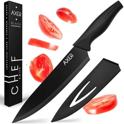 Imagen de Axer Cuchillo Chef Profesional 20cm Cocina con Funda de Negro y Afilado Knife Caja Regalo