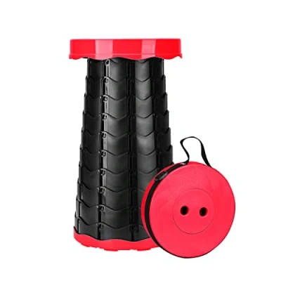 Imagen de Podazz Taburete Telescópico Portátil, Ligero Plegable, Altura Ajustable para Acampar Exteriores, Senderismo, Pesca, Barbacoa, Interior, Viajes, Carga Máxima 397 LB,Rojo