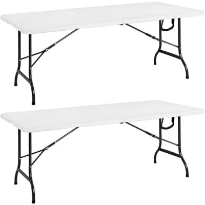 Imagen de CASARIA® Set 2 Mesas Buffet Plegable Plástico Jardín 183x76cm Fiestas 8 Personas Resistente Intemperie Eventos Exterior Asa Transporte Portátil Picnic