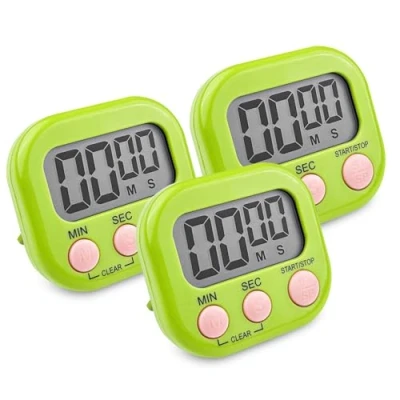 Imagen de Newaner 3 Piezas Temporizador Cocina Digital Verde, Cronometro con Pantalla LCD Grande, Timer Alarma Fuerte, Reloj Respaldo Magnético para Estudiar Trabajar
