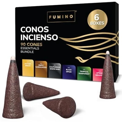 Imagen de Fumino Lote de 6 Cajas Conos Incienso Esenciales 120 Masala Agarbatti Joss (90 g) Cono para Relajación, Meditación Decoración Hogar