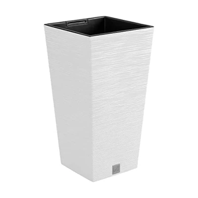 Imagen de Macetero color blanco, con depósito, colección FURU, de 20 x 38 cm, capacidad 5 L.