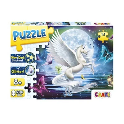 Imagen de CRAZE Puzzle Unicornio Pegaso, Rompecabezas 200 Piezas con Efecto Purpurina y Pegatinas, a Partir de 8 años, para niños