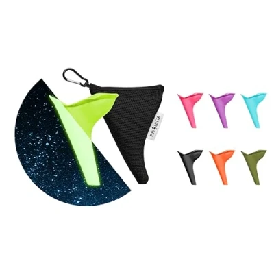 Imagen de PiPiLOTTA® urinario femenino para viajes ayuda orinar de pie festivales, camping, con funda protectora Urinella reutilizable mujeres (fluorescente)