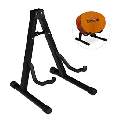 Imagen de relaxdays Soporte para Guitarra y bajo, Acústica &amp; Eléctrica, Plegable, Antiarañazos, 37x29x30 cm, 1 Ud, Negro, Gomaespuma