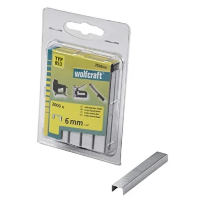 Imagen de wolfcraft Grapa de lomo ancho, acero extra duro, tipo 053 I 7026000 Ideales para fijar telas, tejidos y listones madera delgados