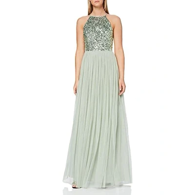 Imagen de Maya Deluxe Sage Green Embellished Halter Neck Maxi Dress Vestido de Dama Honor, 12 para Mujer