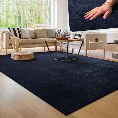 Imagen de Paco Home Alfombra para la Sala de Estar Unicolor Lavable Suave Pila Corta, tamaño:140x200 cm, Color:Azul Marino
