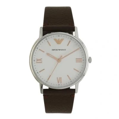 Imagen de Emporio Armani Reloj para Hombre, Movimiento de tres manecillas, caja 41mm acero inoxidable plateado con correa piel, AR11173, Marrón y crema