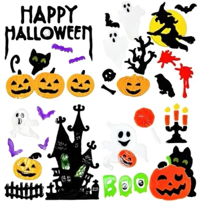 Imagen de Calcomanías de Halloween para ventana, adhesivos gel (4 hojas calcomanías)