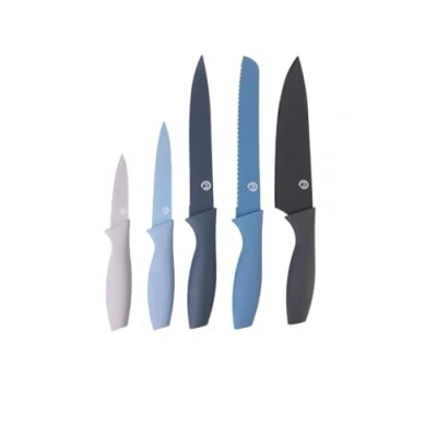 Imagen de MasterChef Cuchillos Cocina, Set Cuchillo de Chef (Carne, Sierra por Pan, Verduras y Pescados), Colección Acero Inoxidable con Asas Suaves al Tacto, Multifuncional, 5 Piezas, Azul