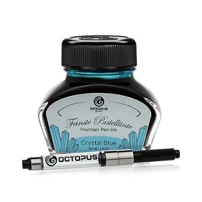 Imagen de Octopus Fluids Crystal Blue Tinta para pluma estilográfica en colores pastel que incluye convertidor, escribir tintero, Azul 30 ml