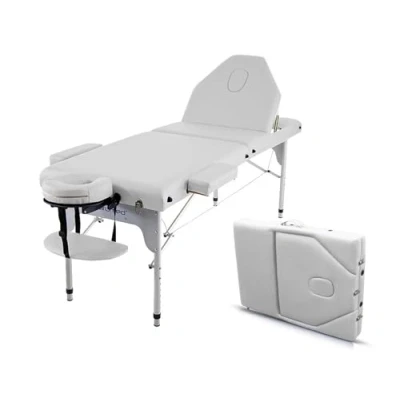 Imagen de QUIRUMED Camilla de Masaje Plegable Aluminio Elite, 186 x 66 cm, Color Blanco, Mesa Masaje, Polipiel, Acolchado Alta Densidad, Ligera, Regulable en Altura