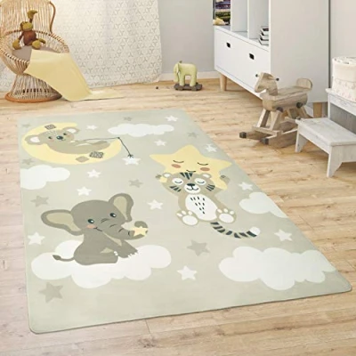 Imagen de Paco Home Alfombra para Habitación Infantil Juegos Bebé Animales Arco Iris Corazón, tamaño:80x150 cm, Color:Beige