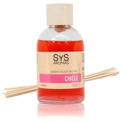 Imagen de Ambientador Mikado Chicle 100ml SYS Aromas. Difusor de Varillas Perfumadas. con Palitos Ratán. Aroma notas afrutadas y dulces. Fragancia duradera.