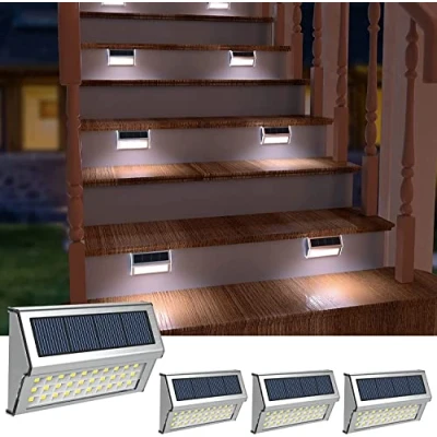 Imagen de Luces Solares Escaleras Exterior, Acero inoxidable Luz Solar con Sensor de y Automático ON/OFF, para Jardín, Patio, Garaje, Paso, (Paquete 4)