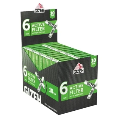 Imagen de Gizeh BLACK Active Filter 6 mm filtros de carbón activado formato delgado en práctico paquete 10 unidades Filtro con activo cáscara coco 20 paquetes