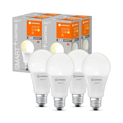 Imagen de LEDVANCE Lámpara LED inteligente con tecnología WiFi, enchufe E27, regulable, blanco cálido (2700 K), reemplaza las lámparas incandescentes por 60W, SMART+ WiFi Classic Dimmable, paquete de 4