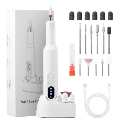 Imagen de Brencco Torno para Uñas Profesional Inalámbrico 18000 RPM,12 en 1 con Pantalla Digital,Base 8 Brocas,Lima Eléctrica Carga Dual USB Type C, Manicura/Pedicura Casa y Salón