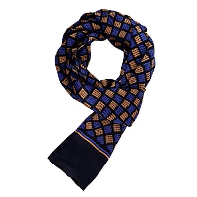 Imagen de Noble Bufanda de Seda para Hombres 100% 11 Momme Doble Página Primavera Verano Otoño Casual Business 155x26cm Houndstooth Azul Oscuro