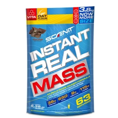 Imagen de Instant Real mass 3,8 kg Ganador de peso y masa muscular, Gainer para aumentar músculo muscular con creatina carbohidratos proteína (Chocolate)