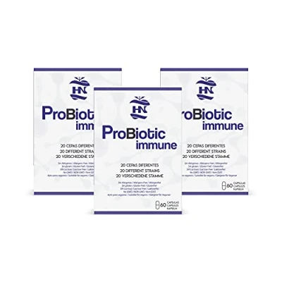 Imagen de Probiótic immune con 20 cepas de probioticos y prebioticos intestinales Fórmula vegana 100 Billones Mejora la flora intestinal 60 cápsulas por caja (3 cajas)