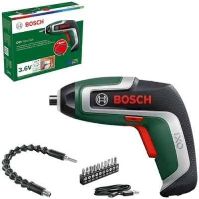 Imagen de Bosch Atornillador con batería compacto IXO Flexi Set (atornillado flexible; 7ª generación; 3,6 V; 2,0 Ah; ampliación flexible y cable micro USB; plegable hasta 180; 10 puntas)