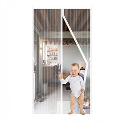 Imagen de JIANJIAO mosquitera Puerta magnetica blanca,70x210cm de Malla Corredera cortina para del Balcón Corredor Contrapuertas con Anti Mosquito Insecto Se Cierra Automáticamente Blanco