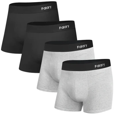 Imagen de FALARY Boxer Shorts para Hombre, Calzoncillos Pantalones Cortos Retro Deportivos Paquete De 4, Negro/Gris XL