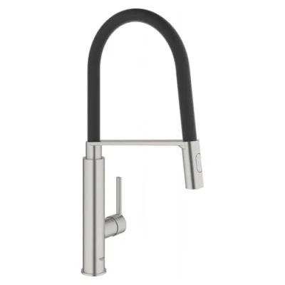 Imagen de GROHE Feel QuickFix, Grifo de cocina (caño alto, forma en C y giro 360º, menor consumo agua, sistema instalación rápida), cromo, 32670002