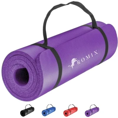 Imagen de Romix Esterilla Yoga Gruesa 10MM, Mat de Con Bolsa Transporte y Correa, Antideslizante Fitness Para Hombres Mujeres Hogar Gimnasio, Pilates Deporte Meditación Accesorios