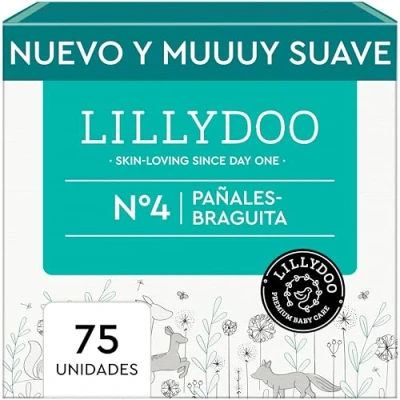 Imagen de Pañales braguita LILLYDOO talla 4 (9 14 kg), caja de medio mes (75 unidades), protección contra fugas, delicados con la piel, suaves, sin perfumes ni lociones, dermatológicamente testados