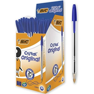 Imagen de tiwiw BIC Cristal originele balpen Pack Van 50 pennen Medium Point (1,0 mm) blauwe INKT