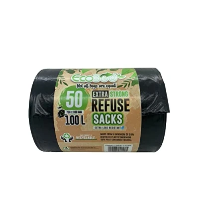 Imagen de EcoBag ECO50RB Bolsas de basura (50 unidades, muy resistentes, 100 L), color negro
