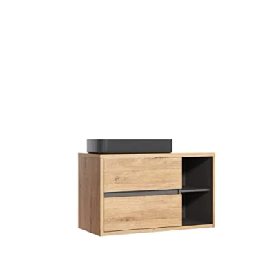 Imagen de Mueble de Lavabo 100 cm Devon para lavabod sobre encimera, Colgante, Color Roble/Negro, Muebles baño Modernos