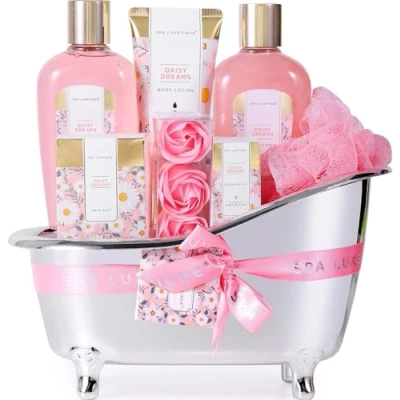 Imagen de Spa Luxetique Cesta de Regalo para Mujer, Set Baño y Ducha, Hogar con 8 Piezas, Incluye Loción Corporal, Saled Baño, Aceite Esencial, Belleza Mujer